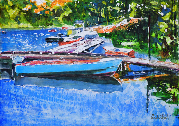 Dock Walk; Gordon's Bay Marina Hwy 169 11"x15" Painting Micheal Zarowsky