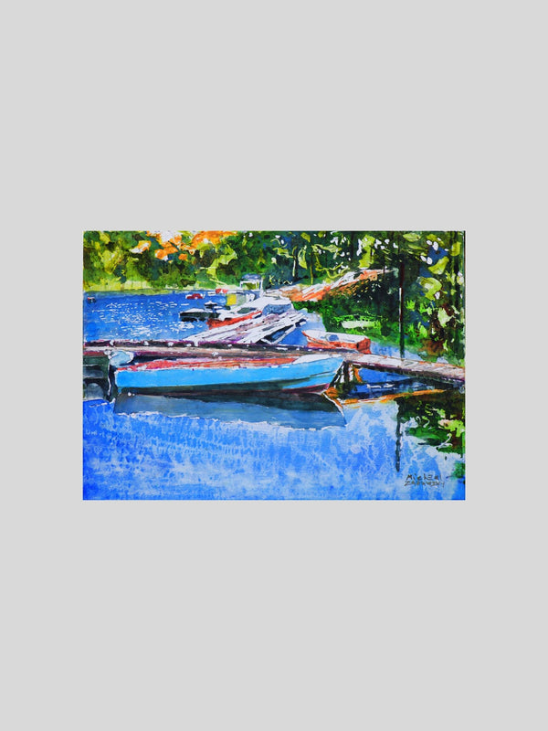 Dock Walk; Gordon's Bay Marina Hwy 169 11"x15" Painting Micheal Zarowsky