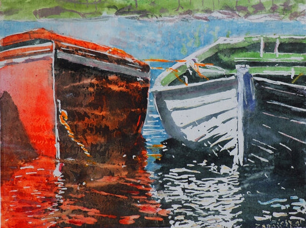 Dories Nova Scotia 10 3/8"x 14" Painting Micheal Zarowsky