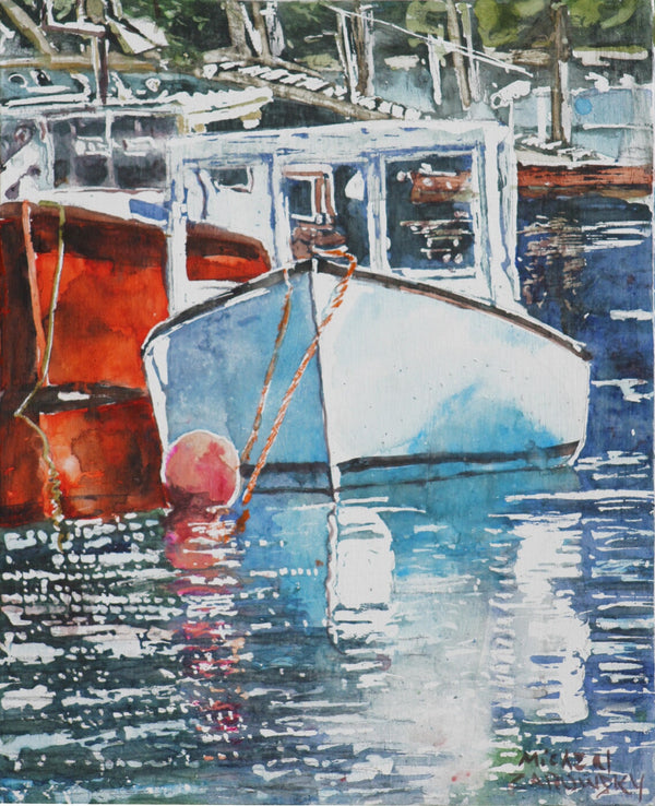 Fishing Boats, Camden, Maine, 12"x 9 1/2" Painting Micheal Zarowsky