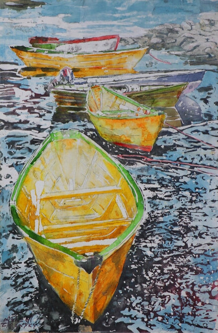 Low Tide, Dories, Lunenburg NS 21"x14" Painting Micheal Zarowsky