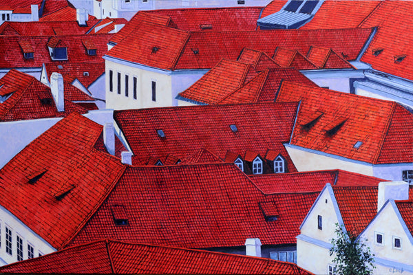 Rooftops V, 40" x 60" Painting Carol Loeb
