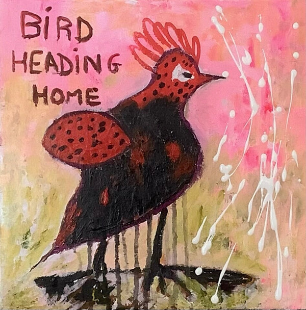 Bird Heading Home, L. Sims, 12" x 12" Painting Libby Sims