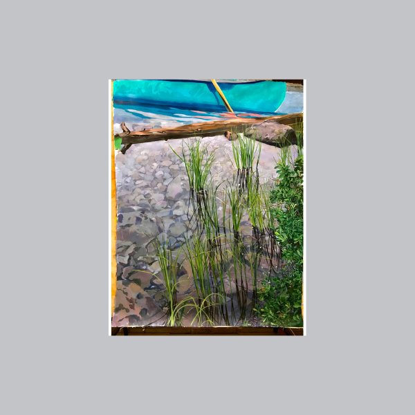 Blue Canoe, 48" x 36.5" Painting Hew Elcock