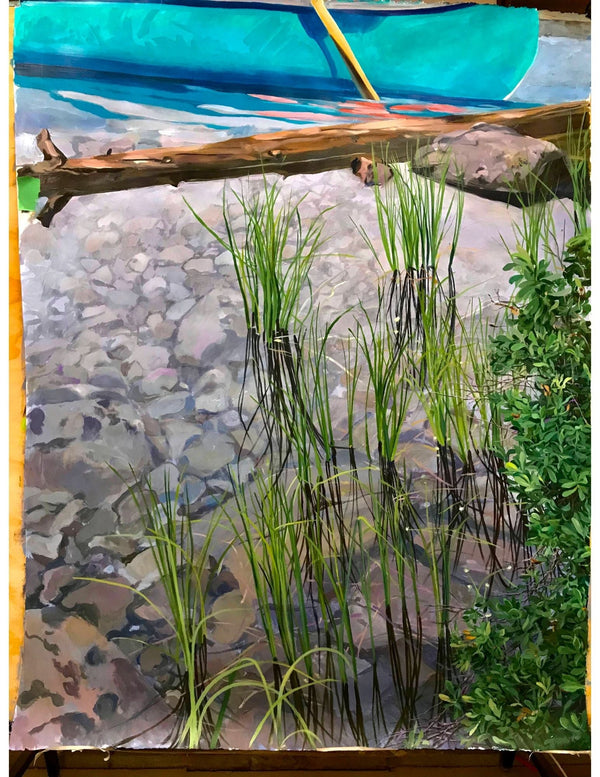 Blue Canoe, 48" x 36.5" Painting Hew Elcock