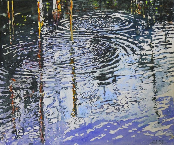 Infinity rings with autumn reflection 11 Dan lake Beaver pond, 18" x 22" Painting Micheal Zarowsky