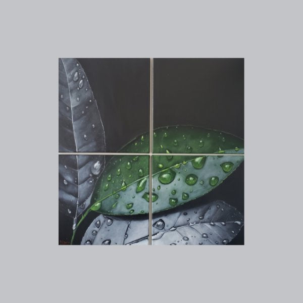 Leaves_Gray & Green (4 pieces), 14"x 14" Painting Nasim