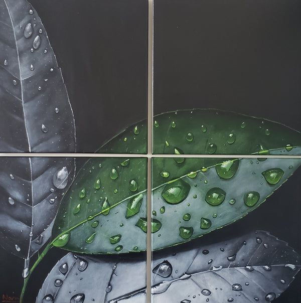 Leaves_Gray & Green (4 pieces), 14"x 14" Painting Nasim