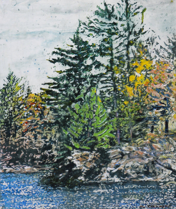 Pines and Sparkles Grundy Lake, 22" x 18" Painting Micheal Zarowsky