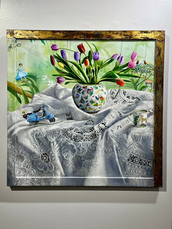 Still Life & Life No. 5, 35" x 35" Painting Ali Esmaeilipour