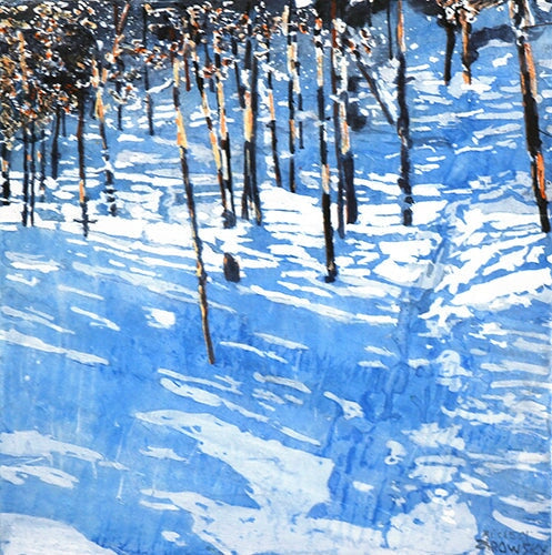 sunlight crossing path to the lake, 16" x 16" Painting Micheal Zarowsky