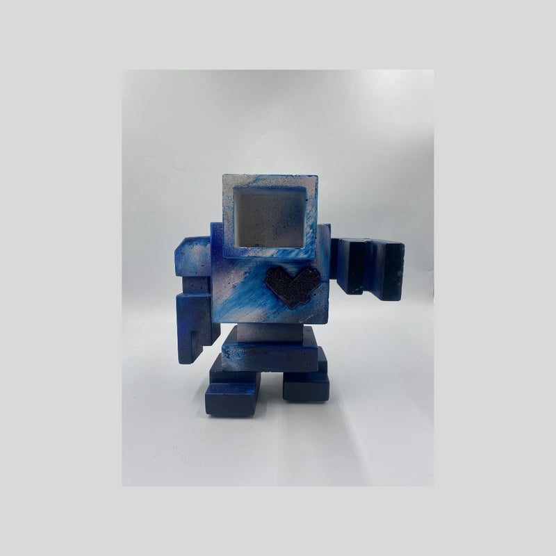 BBLK1-22 1FT Lovebot (Smeared blues with black heart), 12" x 12" x 10" Sculpture Matthew Del Degan