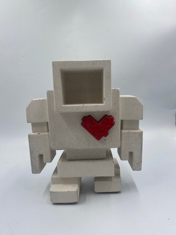 BLRH 1FT Lovebot ed. 1/3 (White with blood red heart), 12" x 12" x 10" Sculpture Matthew Del Degan