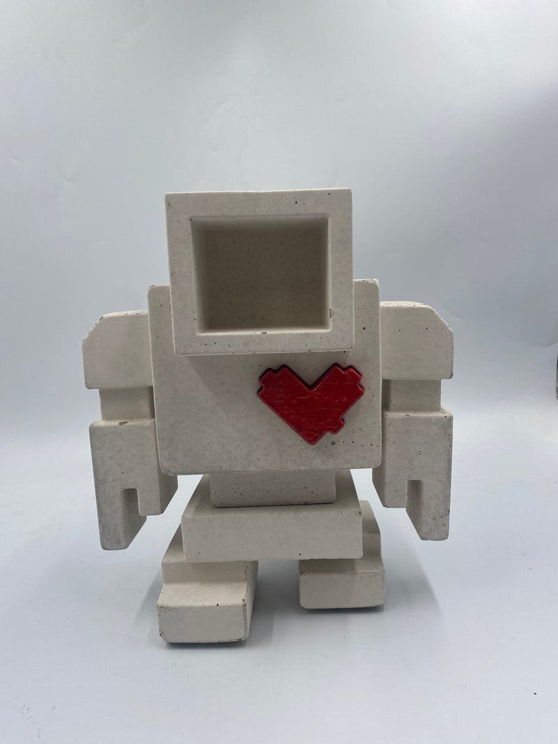 BLRH 1FT Lovebot ed. 2/3 (White with blood red heart), 12" x 12" x 10" Sculpture Matthew Del Degan