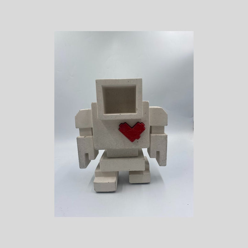 BLRH 1FT Lovebot ed. 3/3 (White with blood red heart), 12" x 12" x 10" Sculpture Matthew Del Degan