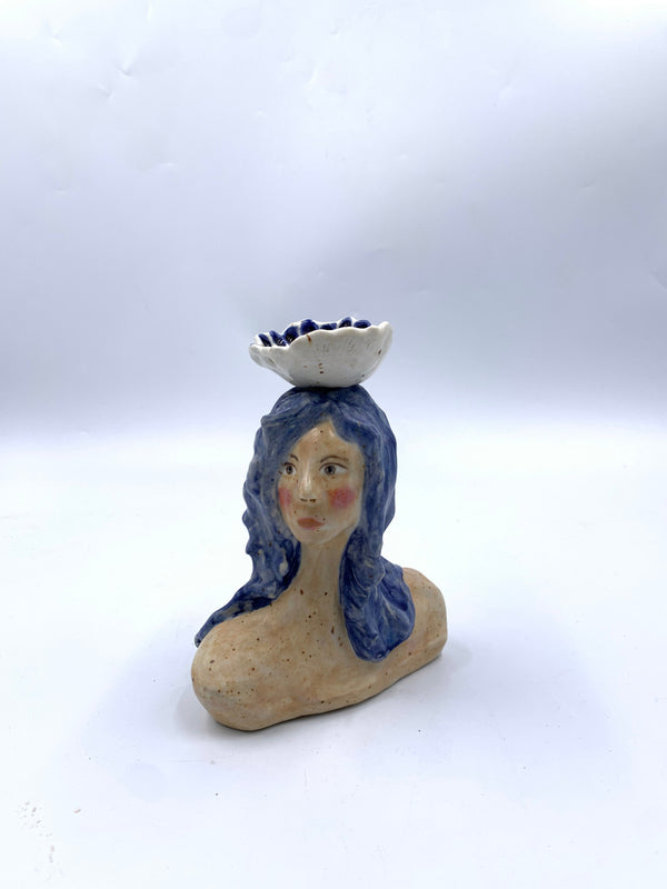 Blue Hair, Blue Bowl, 7" x 4" Sculpture S. Irankhah