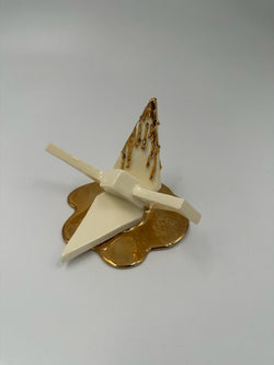 Ceramic Crane Gold Drip 4" x 5.5" Craft Neda Mazhari