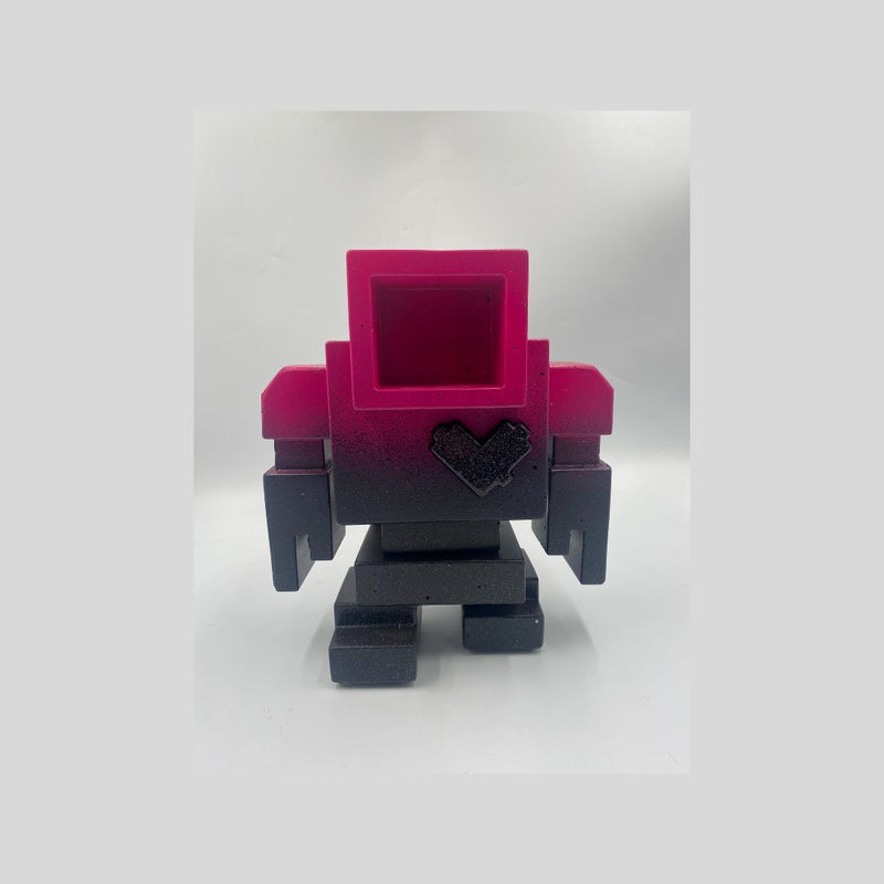 CYBER PINK 1FT Lovebot (Hot pink to black with black heart), 12" x 12" x 10" Sculpture Matthew Del Degan
