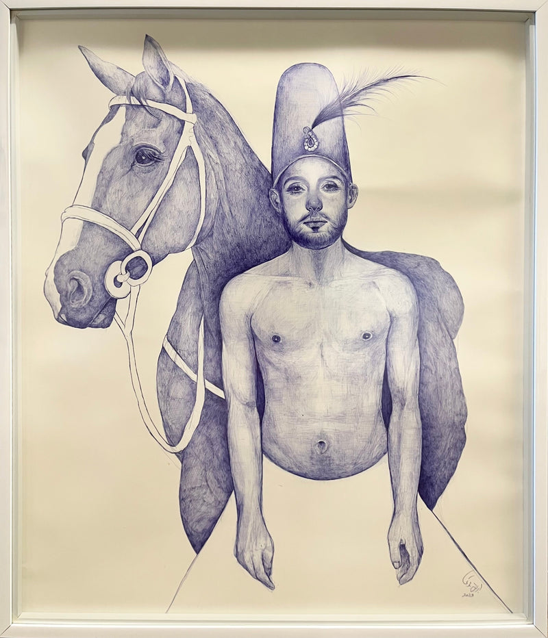 E. Bagheri, The Horse Man, 37"x43" Painting Ebrin Bagheri