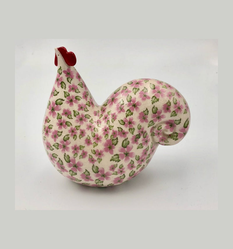 Floral Chicken (Pink), 7" x 7" x 4" Craft Reza
