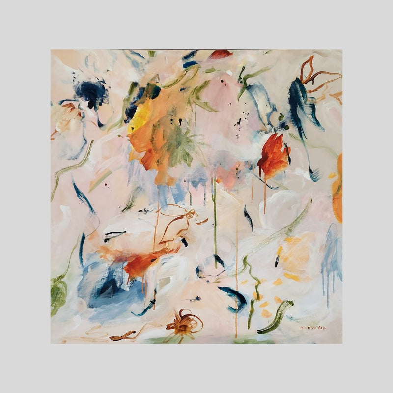 "Flores y Serpentinas", 30" x 30" Painting Maria Moreno