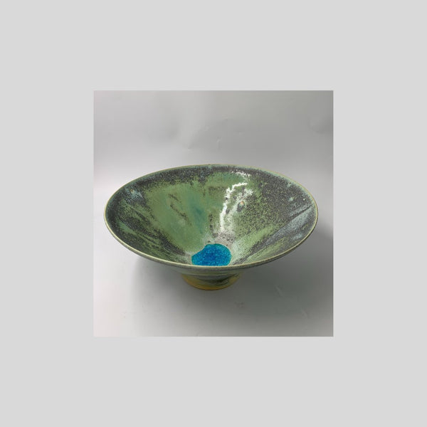 Green Blue Glass Bowl, 6" x 14" x 14" Craft Catherine Goldnau