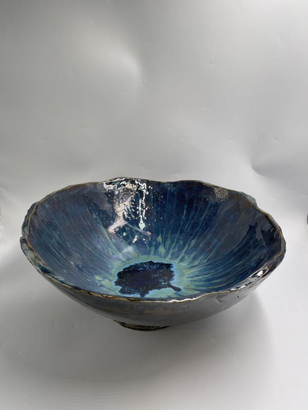 "Large Blue Pedestal Bowl," 8" x 18" x 18" Painting C. Goldnau