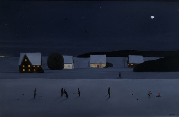 Late Night Game, 24" X 36" Painting M. Simic