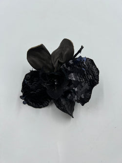 Leather and sequence flower pin Merchandise Leyla Kashani
