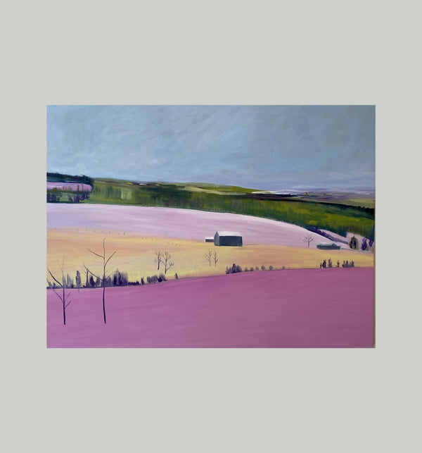 N. Lehman, Pink Fields, 36" x 48" Painting N. Lehman