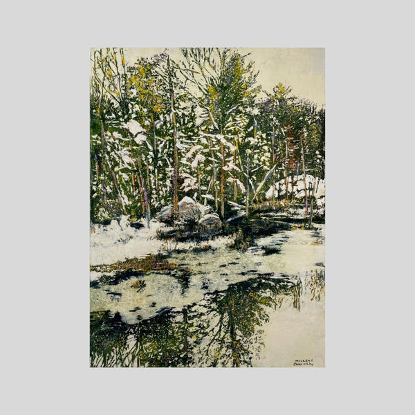 New Eyes Edging Morning Pine Reflections, 30"x22" Painting M. Zarowsky