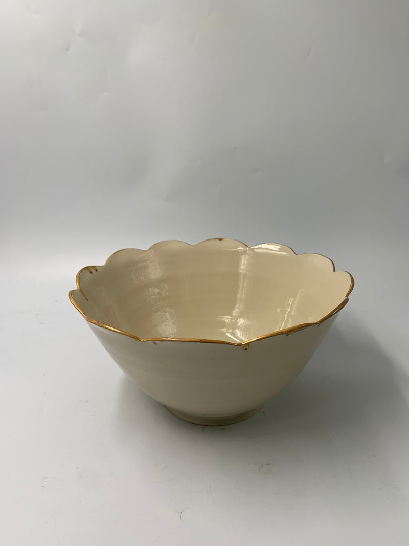 Scalloped Gold Porcelain Bowl," 5.5" x 11" x 11" Craft Catherine Goldnau