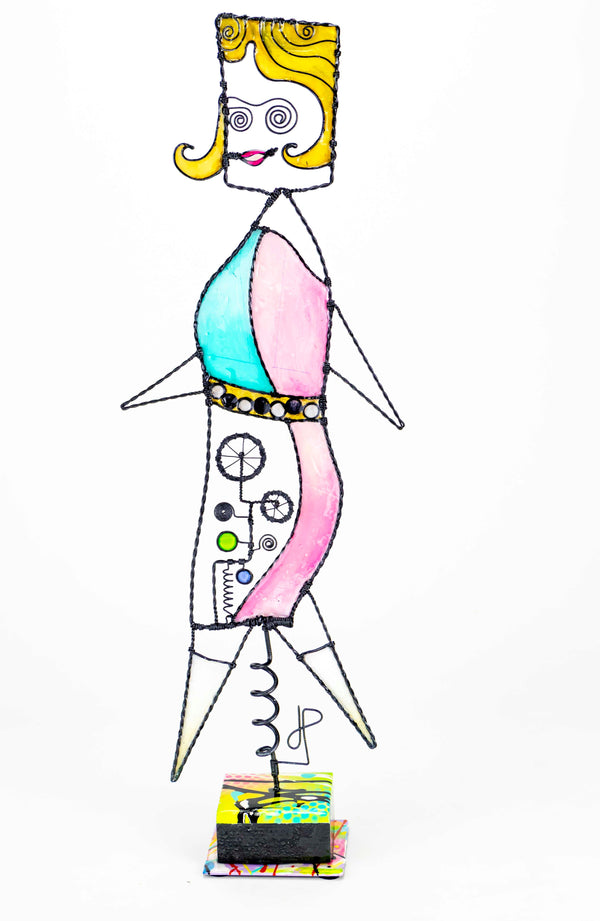 SHE’S WALKING – PINK DRESS, 21 x 7 x 3.5 Inches Sculpture J. Paterson