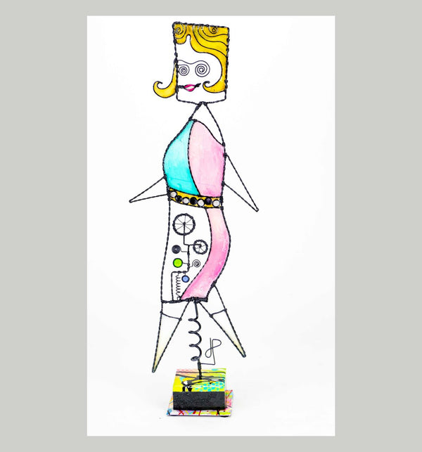 SHE’S WALKING – PINK DRESS, 21 x 7 x 3.5 Inches Sculpture J. Paterson