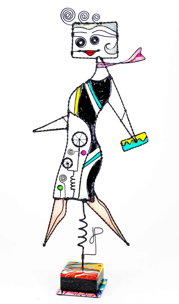 SHE’S WALKING – TIGHT BLACK DRESS, 22 x 8.5 x 3.5 Inches Sculpture J. Paterson