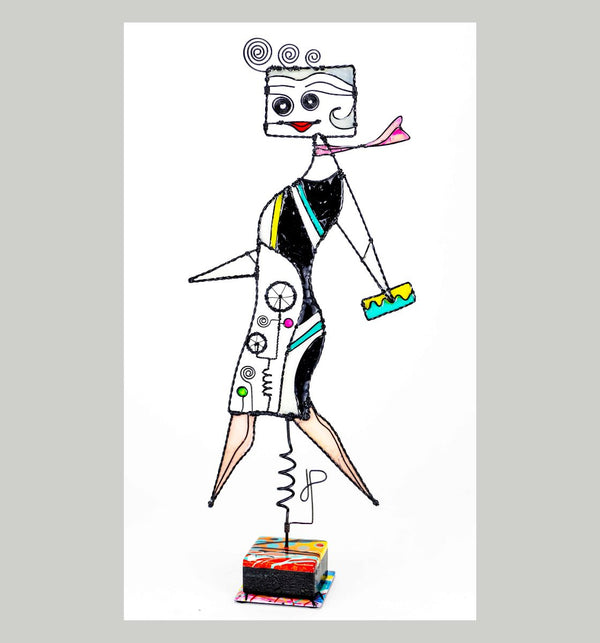 SHE’S WALKING – TIGHT BLACK DRESS, 22 x 8.5 x 3.5 Inches Sculpture J. Paterson