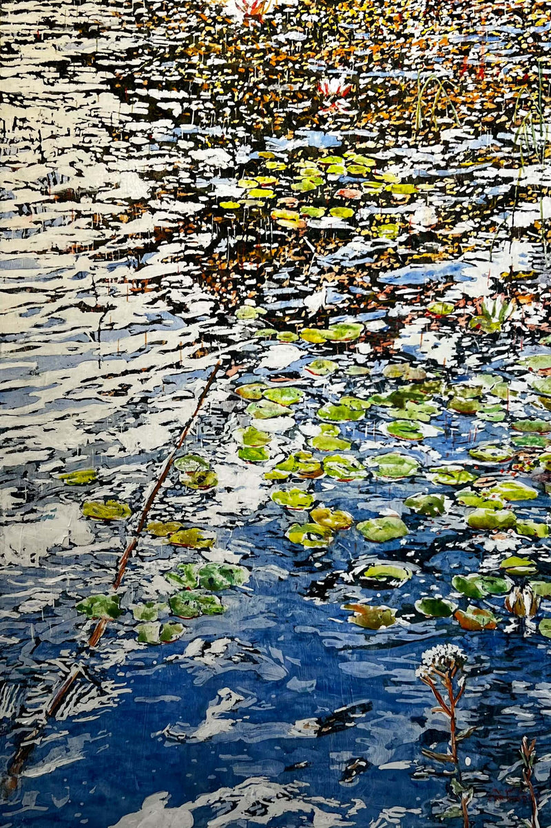 Summer Water Dazzle with Lilies, 48" x 32" Painting Micheal Zarowsky