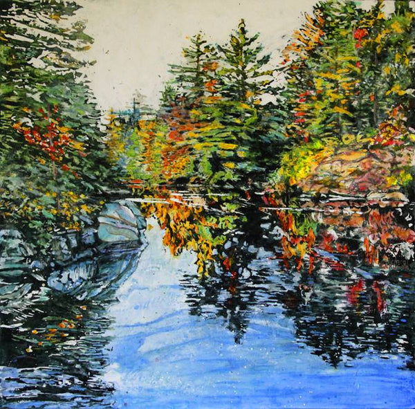 "Sunlight Downstream Autumning (out of 6 mile lake, g bay)" 24" x 24" Painting Micheal Zarowsky