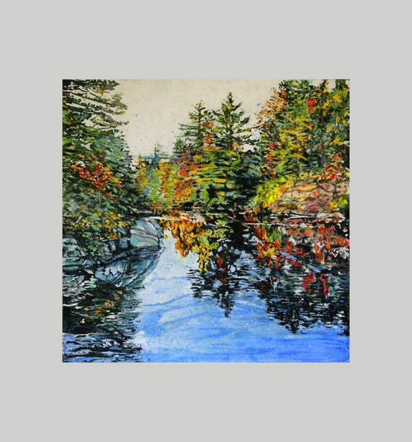 "Sunlight Downstream Autumning (out of 6 mile lake, g bay)" 24" x 24" Painting Micheal Zarowsky