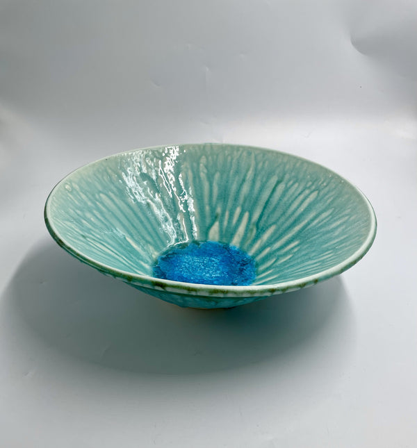 "Turquoise Bowl with Glass Bottom," 5" x 14" x 14" Sculpture C. Goldnau